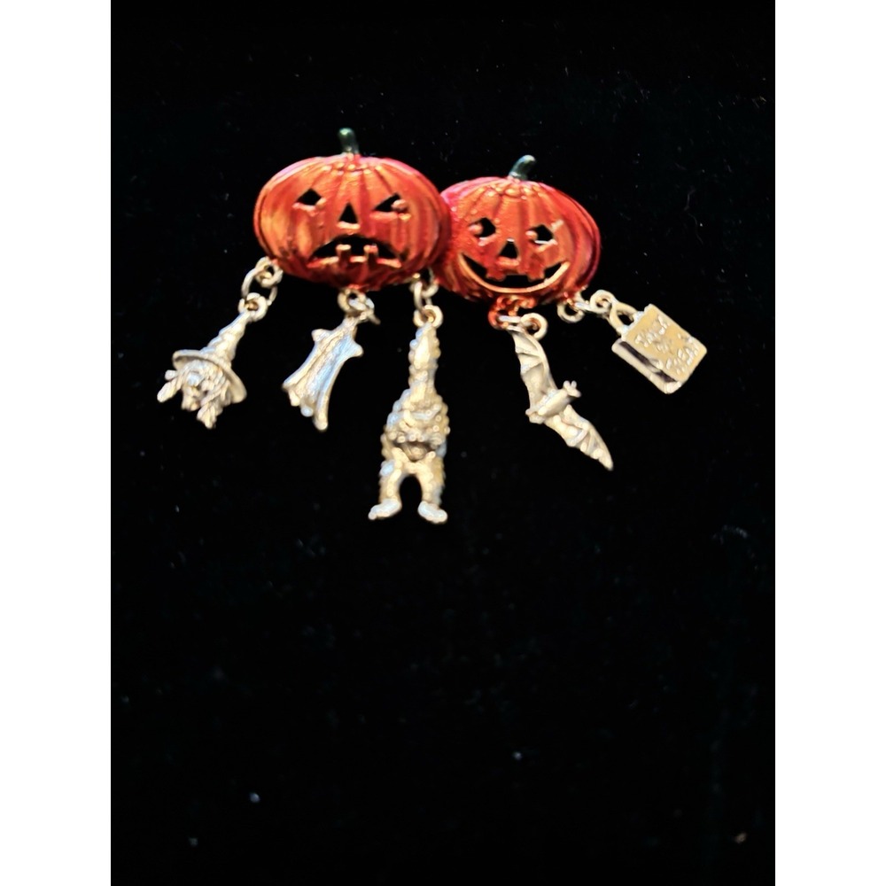 Vintage Halloween Jack-O-Lantern Pumpkin Dangle Charm Brooch Pin[JB2]